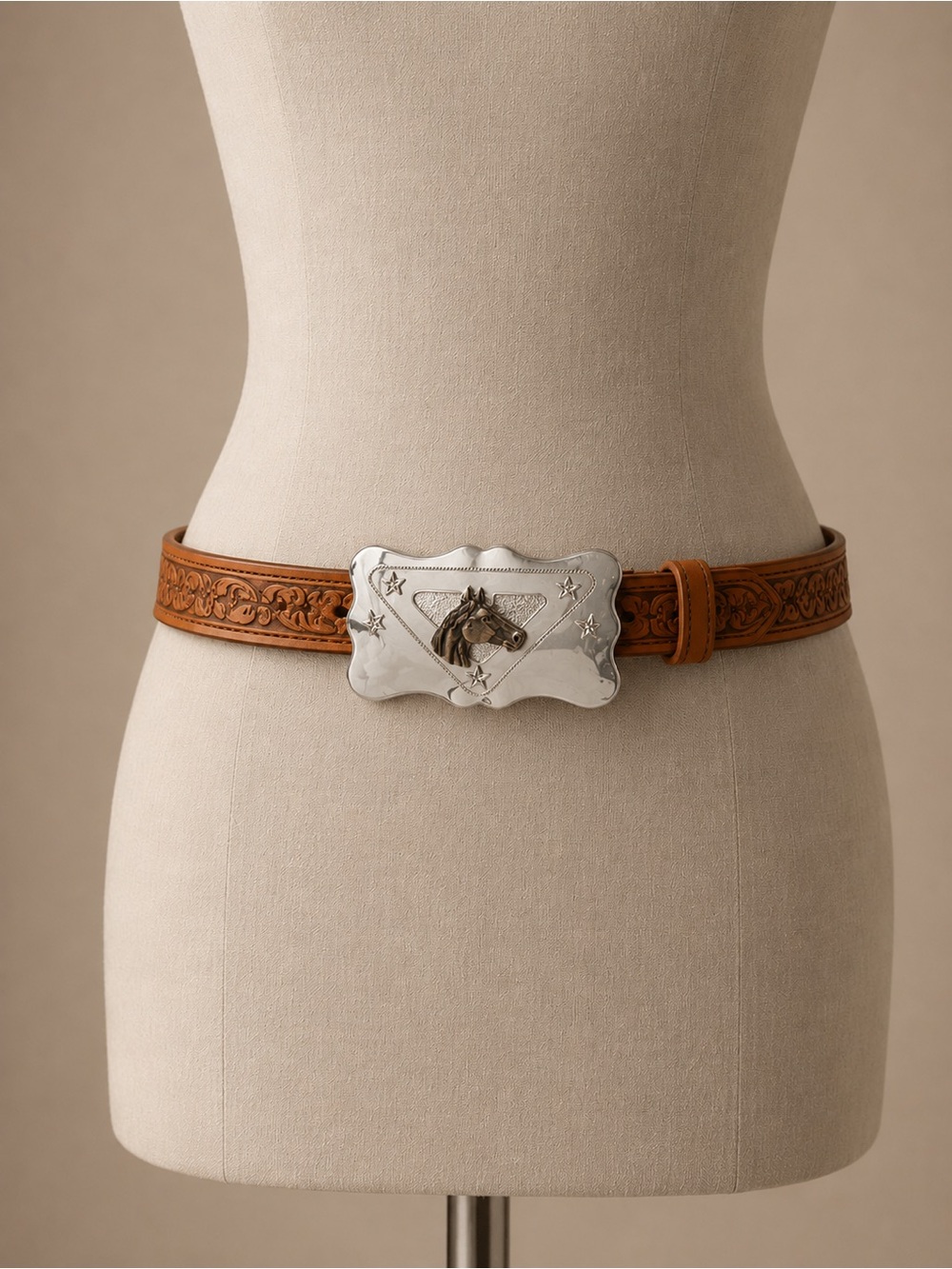 Vintage Chambers Belt Co Tooled Leather Horse Pony Western Belt USA